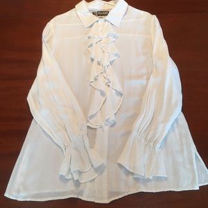 White button down ruffle blouse